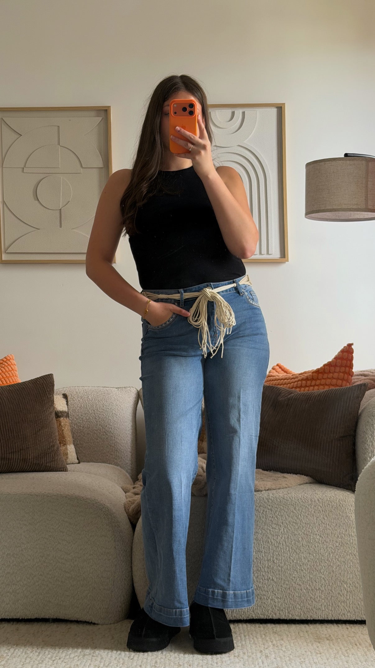 Jeans Bleu - Ceinture Bohème
