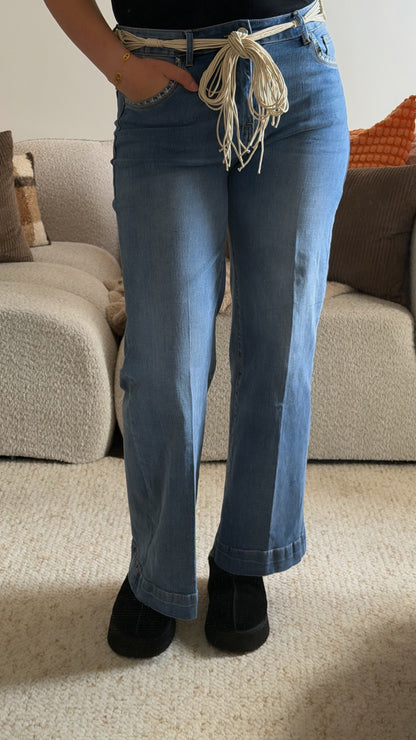 Jeans Bleu - Ceinture Bohème